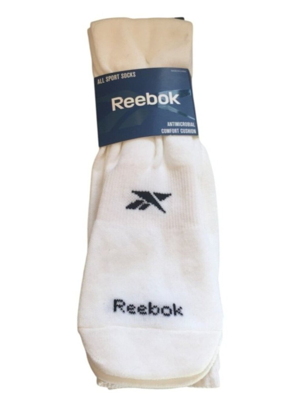 REEBOK Men's Large 8-13  Sports Socks White Set of 2 Comfort Cushion